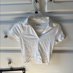 Hollister White Collared Crop Top